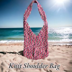 Knit or Crochet Shoulder Bag Pink/Orange/Cream/Green Beach & Summer Perfect